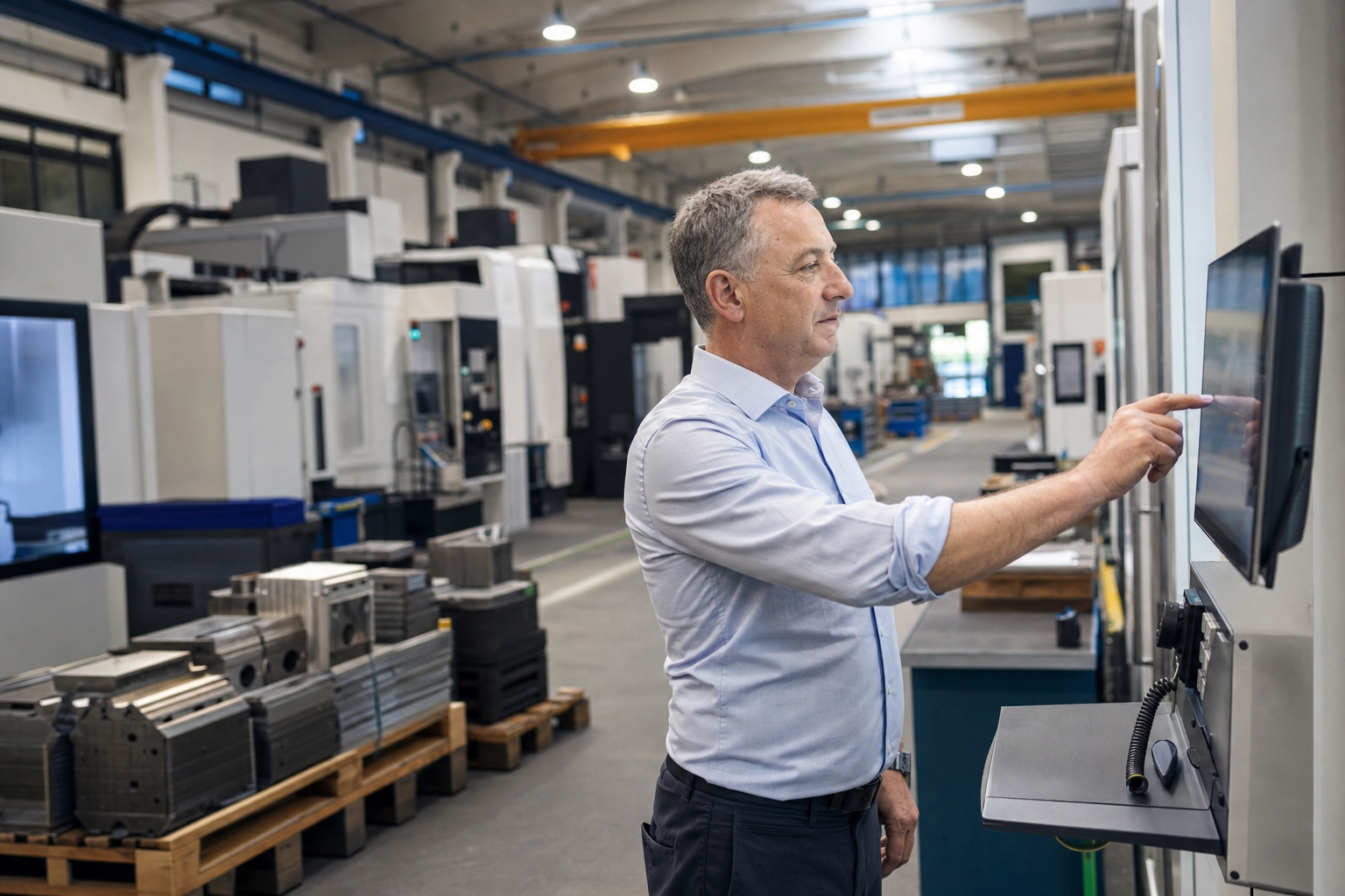 Shopfloor-Terminal in Produktionshalle – Digitalisierung im Mittelstand