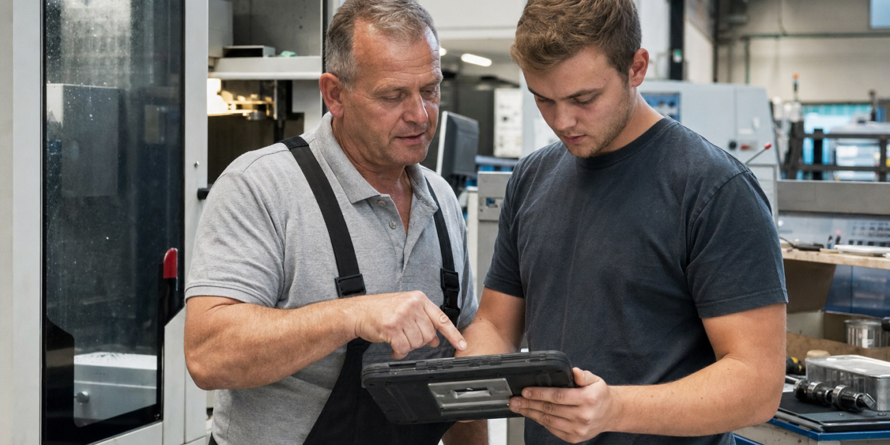 Werkstattgespräch mit Tablet – Digitalisierung im Mittelstand