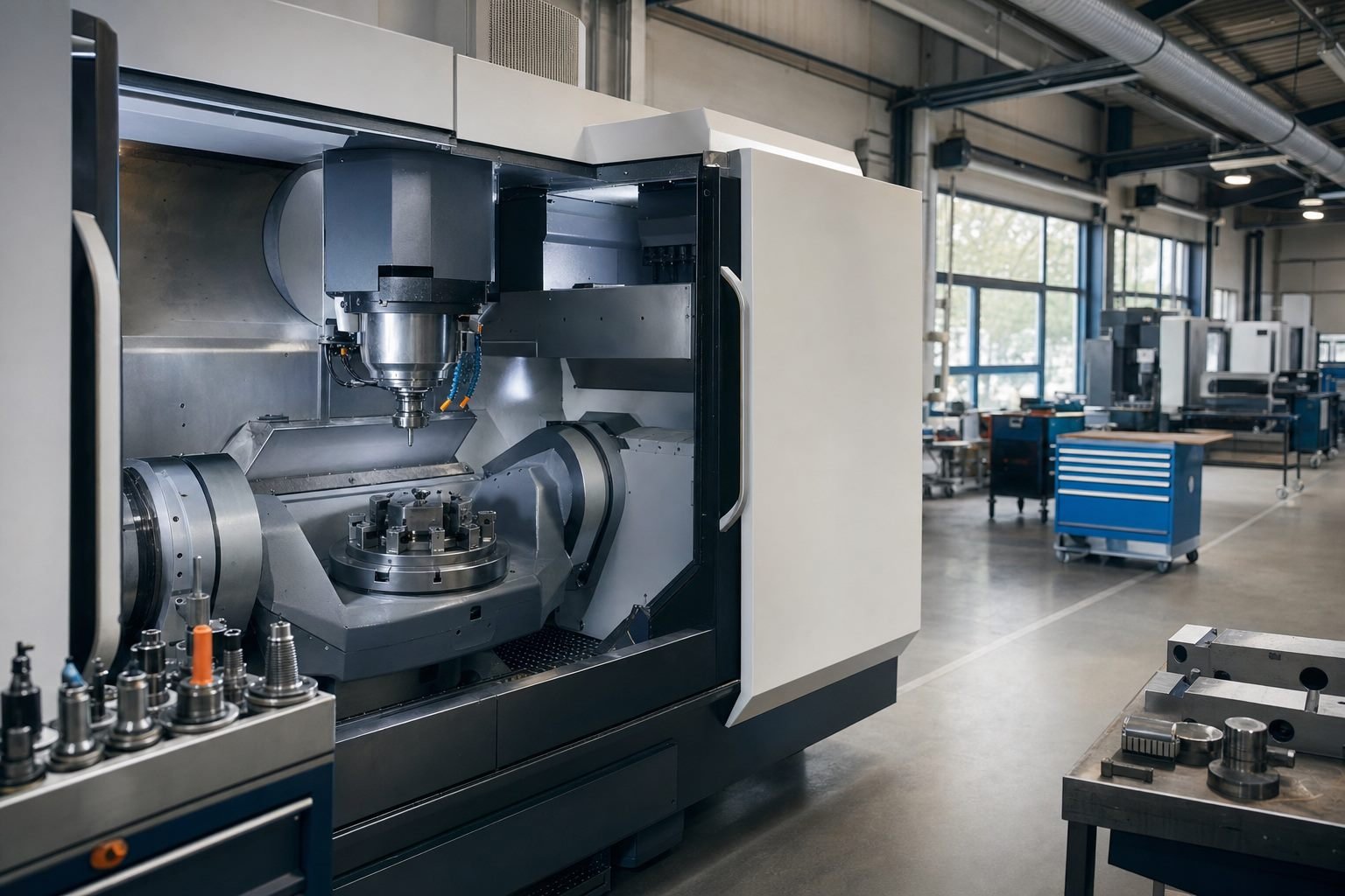Moderne CNC-Fräsmaschine in einer Mittelstand-Werkshalle als Beispiel für Digitalisierung im Mittelstand